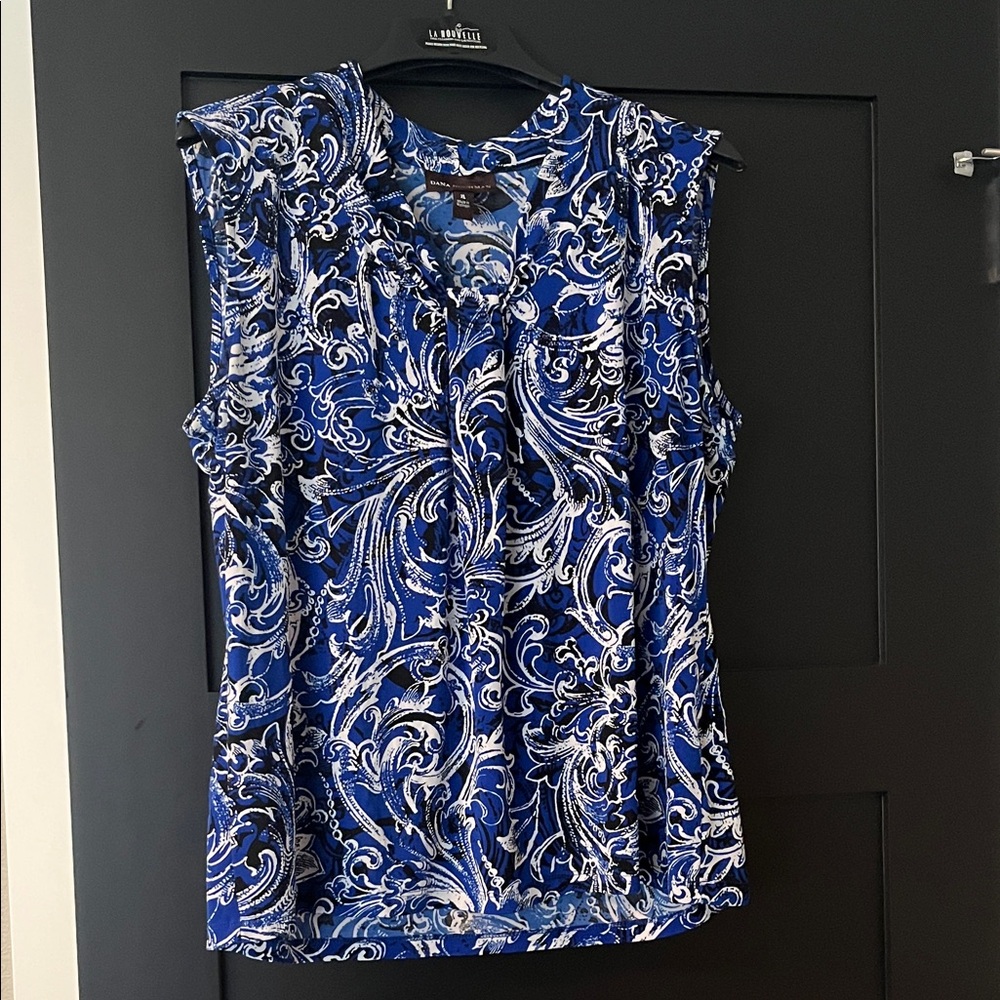 Dana Buchman Navy and White Swirl Blouse